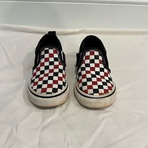 Toddler red/black check vans slip on shoes